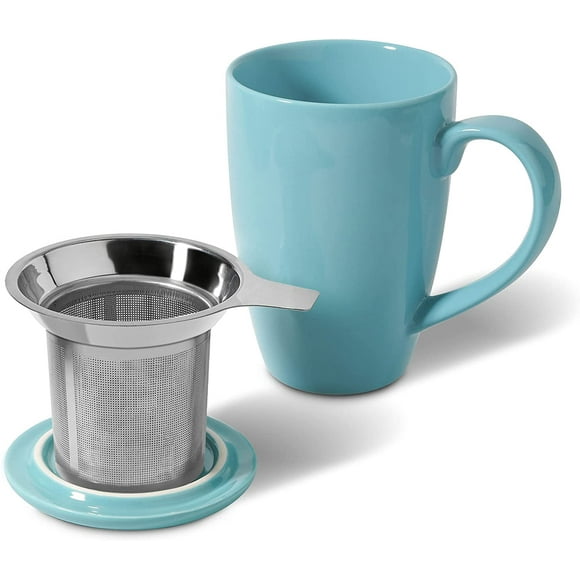 17 OZ Large Tea Strainer Cup with Tea Bag Holder for Loose Tea Ceramic Tea Steeping Mugs for Women/Men/Office/Home/Gift Baby Blue GBHOME Porcelain Tea Mug with Infuser and Lid 